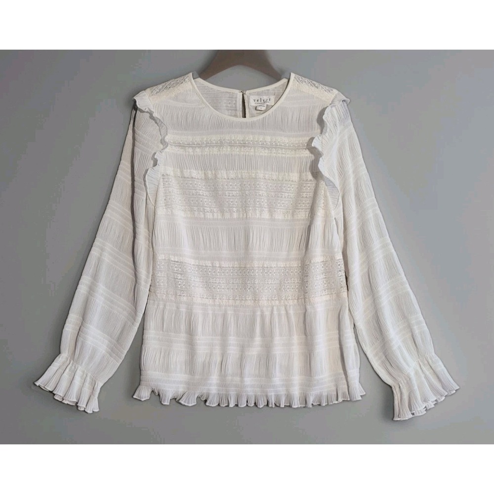 Velvet By Graham & Spencer White Lace Detail Top Lined Sz L Coquette Prairie